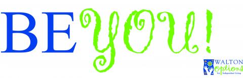 BE YOU! Peer Support Group logo - BE is in dark blue and You is in bright green.