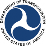 Blue logo for the United States of America Department of Transportation in blue, white and black